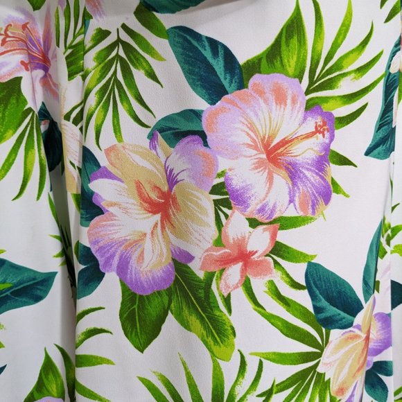 Dressbarn White Green Purple Floral Sleeveless Belted Midi Dress - size 16W - Picture 8 of 15